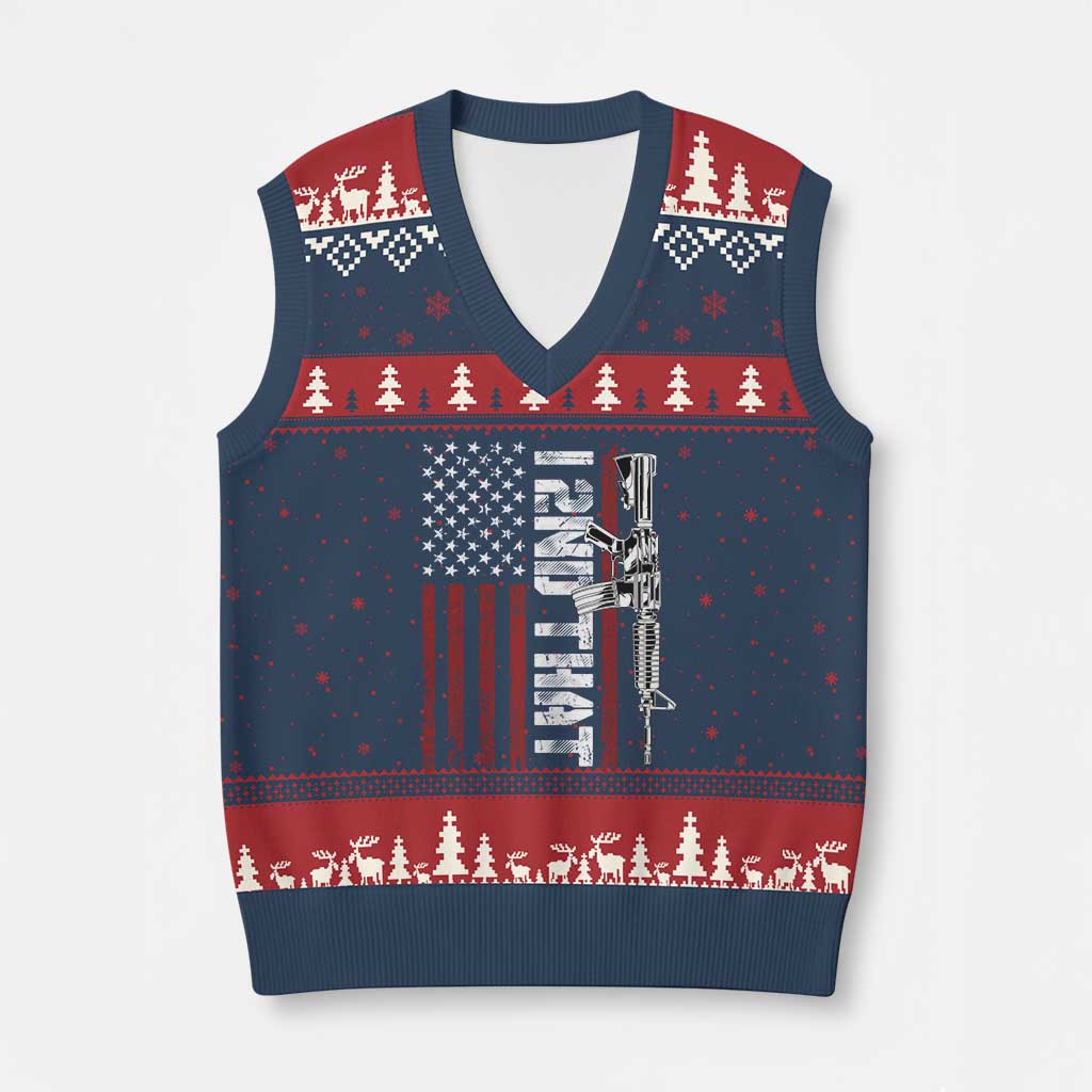 Gun Rights Patriotic V-Neck Knit Sweater Vest I 2nd That Second Amendment Pro Gun American Flag - Wonder Print Shop