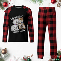 Cat Lover Plaid Pajama Set Life Is Better With Cats Cute - Wonder Print Shop