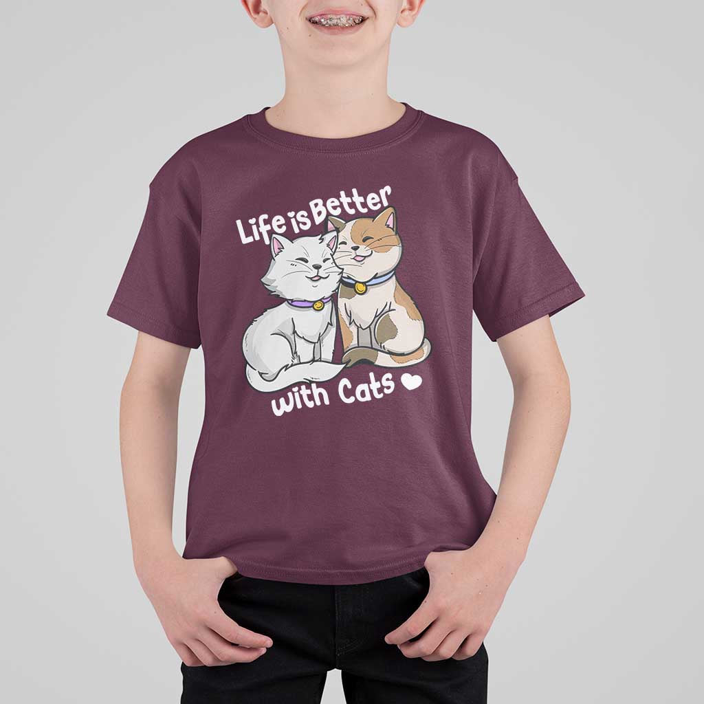 Cat Lover T Shirt For Kid Life Is Better With Cats Cute