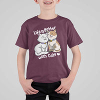 Cat Lover T Shirt For Kid Life Is Better With Cats Cute