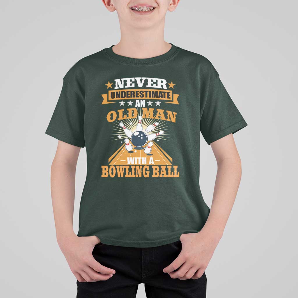 Funny Bowling T Shirt For Kid Never Underestimate Old Man Bowling Ball Mens Bowler