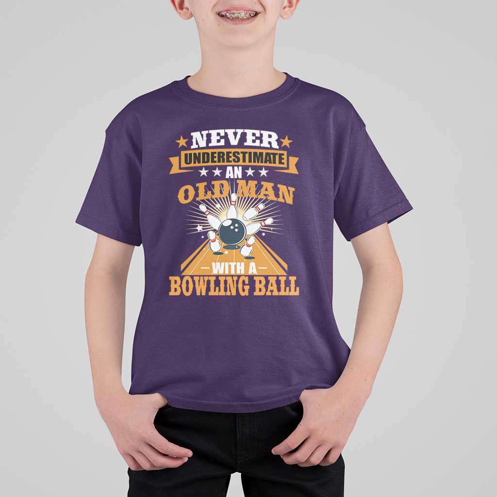 Funny Bowling T Shirt For Kid Never Underestimate Old Man Bowling Ball Mens Bowler