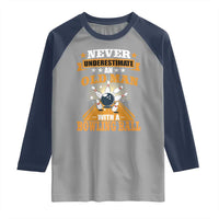 Funny Bowling Raglan Shirt Never Underestimate Old Man Bowling Ball Mens Bowler