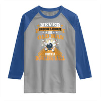 Funny Bowling Raglan Shirt Never Underestimate Old Man Bowling Ball Mens Bowler