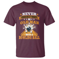Funny Bowling T Shirt Never Underestimate Old Man Bowling Ball Mens Bowler