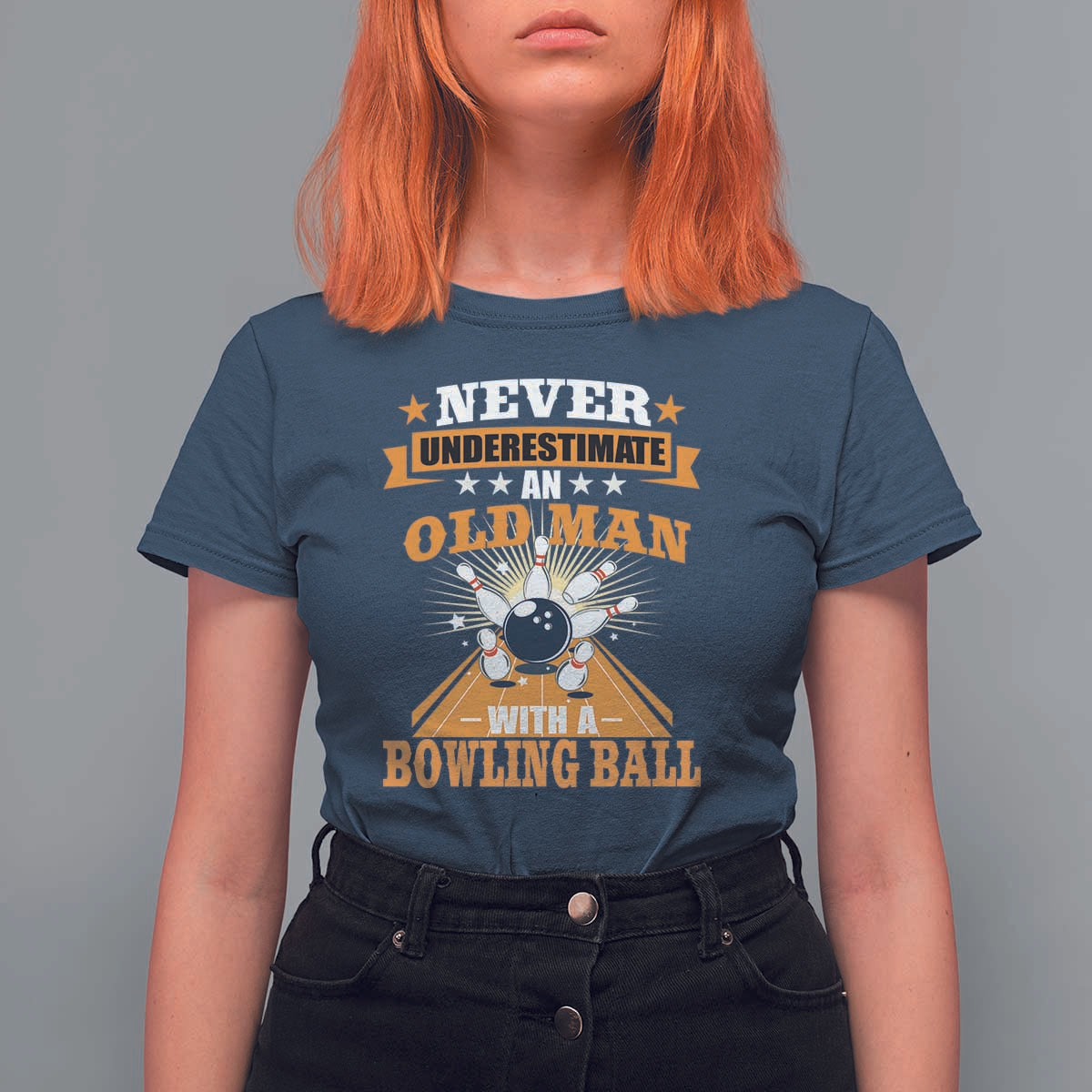 Funny Bowling T Shirt For Women Never Underestimate Old Man Bowling Ball Mens Bowler