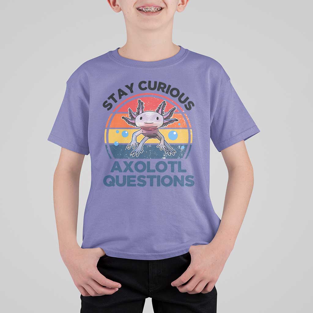 Funny Axolotl Pun T Shirt For Kid I Stay Curious Axolotl Question Retro