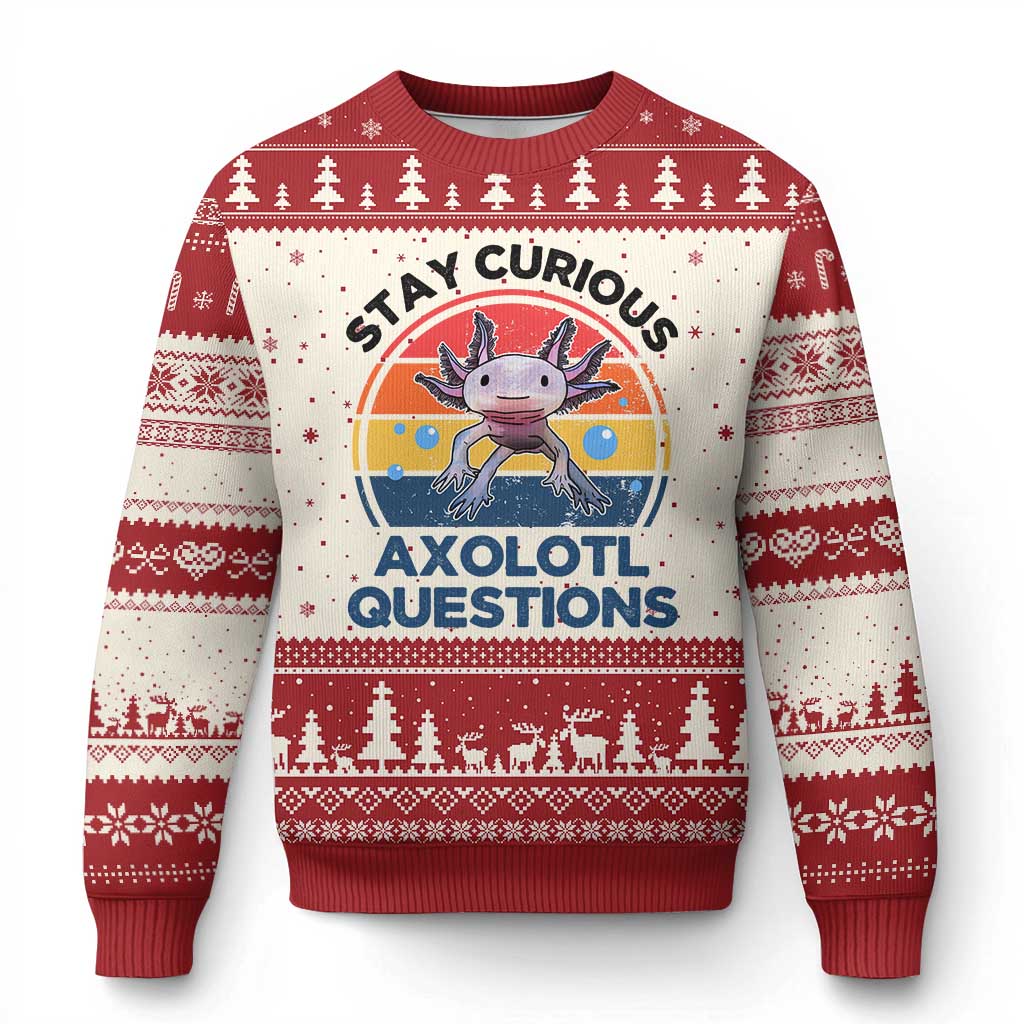 Funny Axolotl Pun Ugly Christmas Sweater I Stay Curious Axolotl Question Retro - Wonder Print Shop