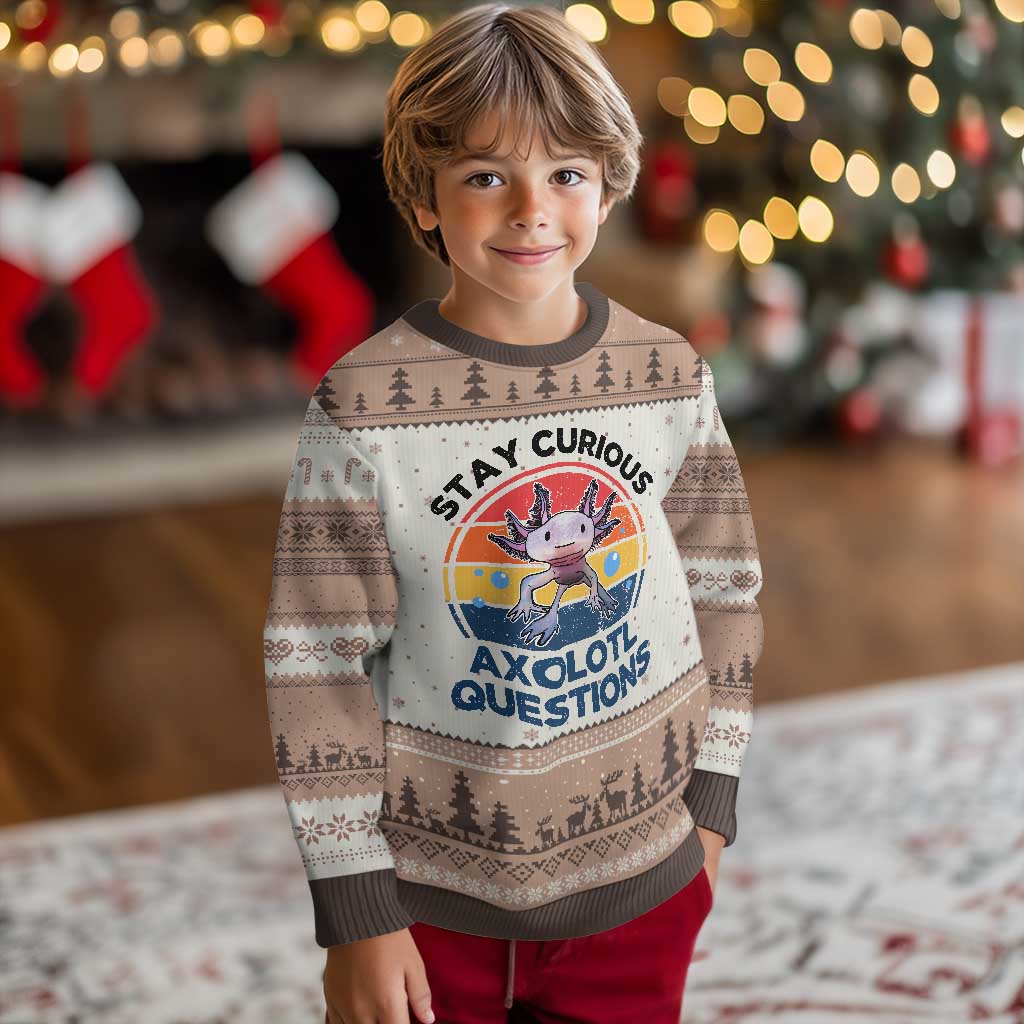 Funny Axolotl Pun Ugly Christmas Sweater I Stay Curious Axolotl Question Retro - Wonder Print Shop