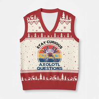 Funny Axolotl Pun V-Neck Knit Sweater Vest I Stay Curious Axolotl Question Retro - Wonder Print Shop