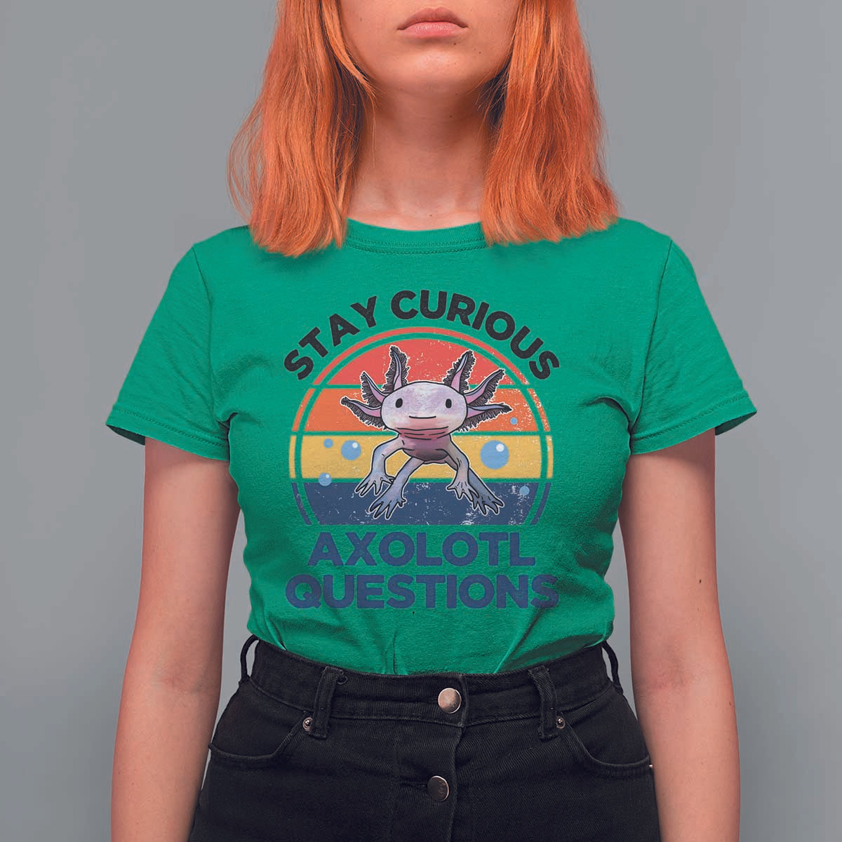 Funny Axolotl Pun T Shirt For Women I Stay Curious Axolotl Question Retro