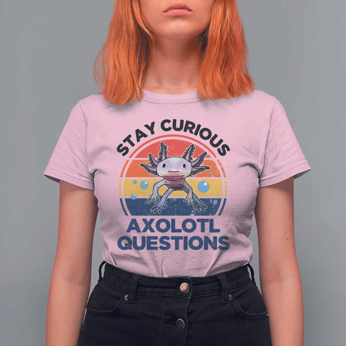 Funny Axolotl Pun T Shirt For Women I Stay Curious Axolotl Question Retro