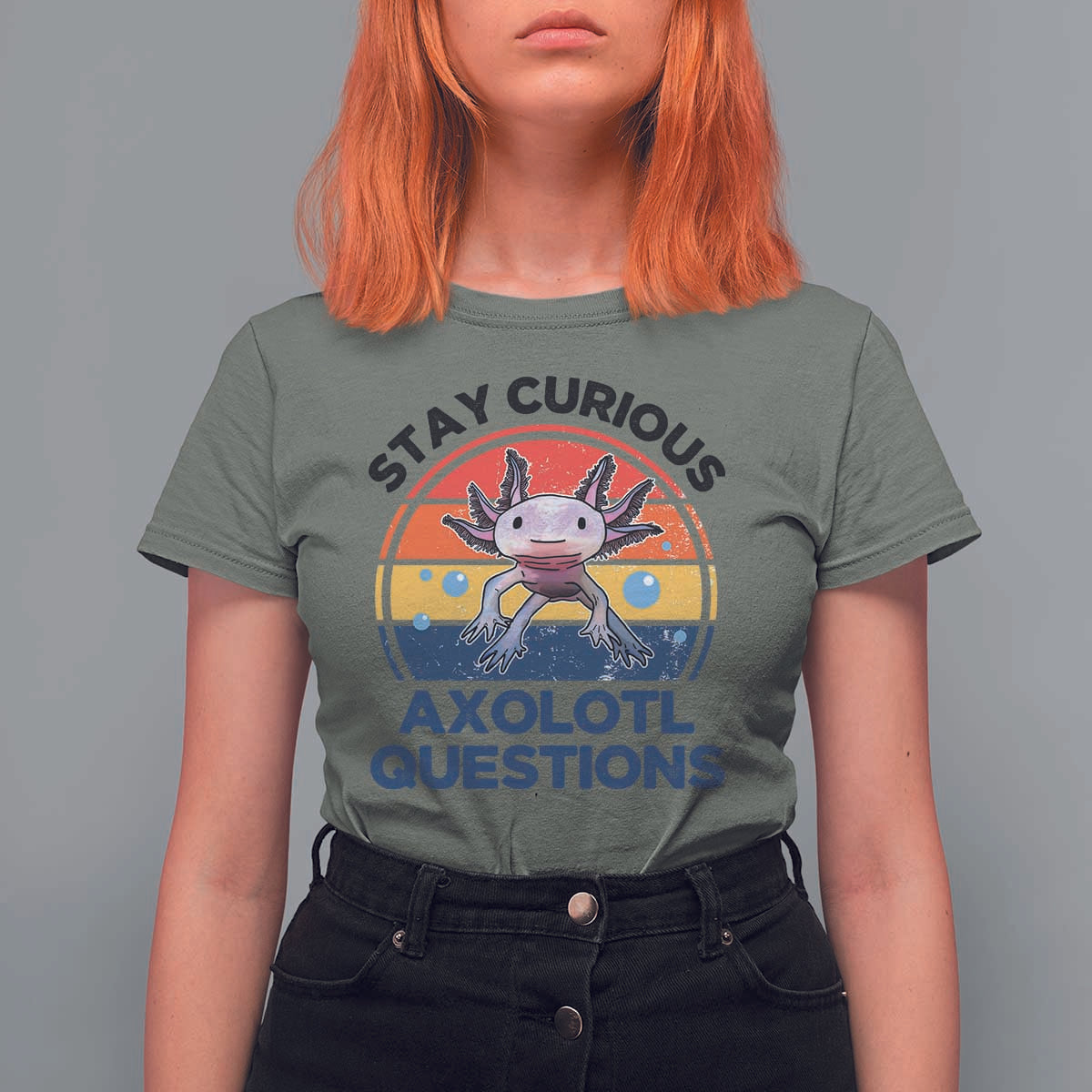 Funny Axolotl Pun T Shirt For Women I Stay Curious Axolotl Question Retro