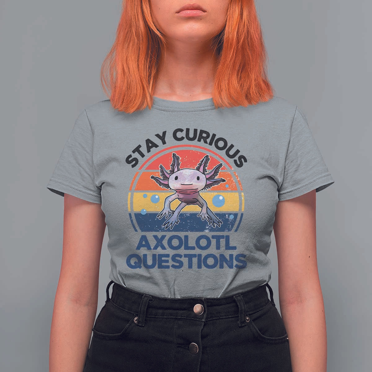 Funny Axolotl Pun T Shirt For Women I Stay Curious Axolotl Question Retro