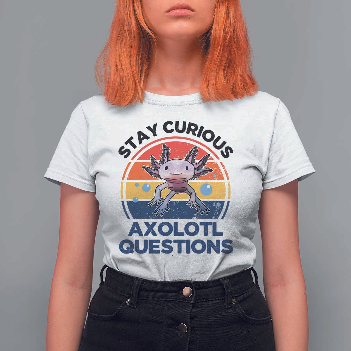 Funny Axolotl Pun T Shirt For Women I Stay Curious Axolotl Question Retro