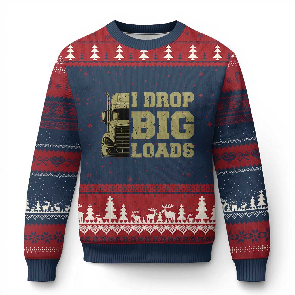 Funny Truck Driver Ugly Christmas Sweater I Drop Big Load Funny Big Rig Semi-Trailer Dad - Wonder Print Shop