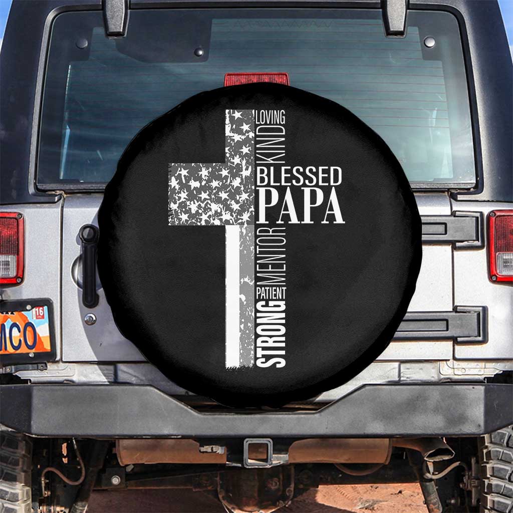 Blessed Papa Christian Cross Spare Tire Cover Faithful Dad Religious American Flag
