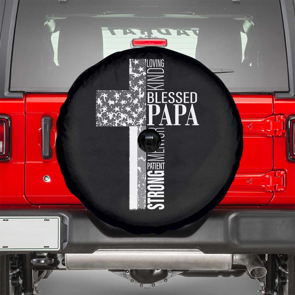 Blessed Papa Christian Cross Spare Tire Cover Faithful Dad Religious American Flag