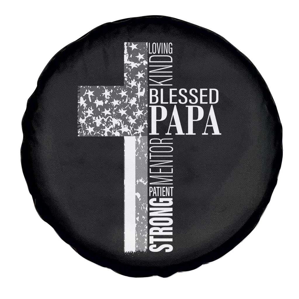 Blessed Papa Christian Cross Spare Tire Cover Faithful Dad Religious American Flag