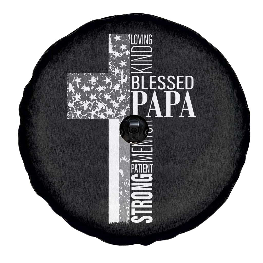 Blessed Papa Christian Cross Spare Tire Cover Faithful Dad Religious American Flag