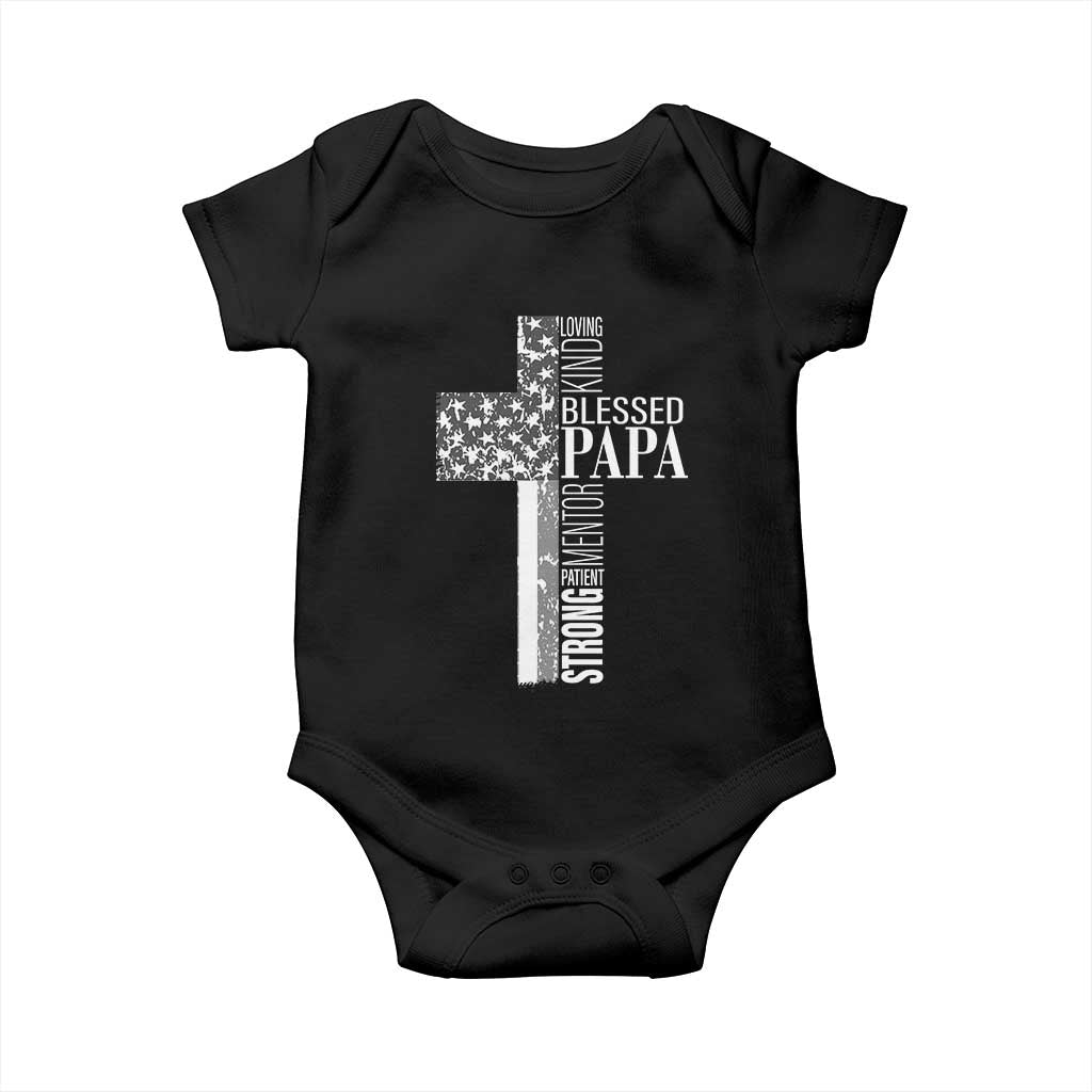 Blessed Papa Christian Cross Baby Onesie Faithful Dad Religious American Flag