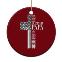 Blessed Papa Christian Cross Ceramic Ornament Faithful Dad Religious American Flag - Wonder Print Shop