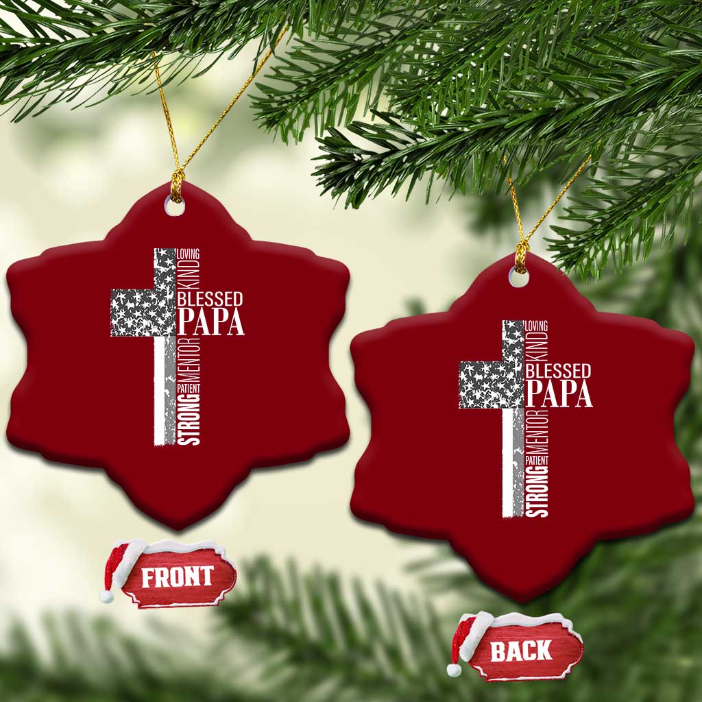 Blessed Papa Christian Cross Ceramic Ornament Faithful Dad Religious American Flag - Wonder Print Shop