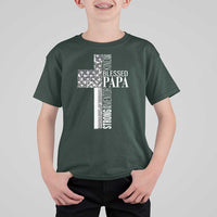 Blessed Papa Christian Cross T Shirt For Kid Faithful Dad Religious American Flag