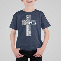 Blessed Papa Christian Cross T Shirt For Kid Faithful Dad Religious American Flag
