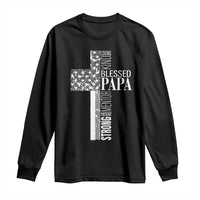 Blessed Papa Christian Cross Long Sleeve Shirt Faithful Dad Religious American Flag