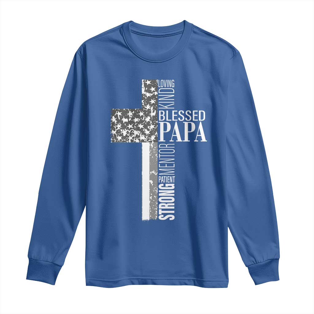 Blessed Papa Christian Cross Long Sleeve Shirt Faithful Dad Religious American Flag