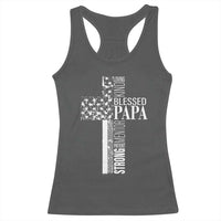 Blessed Papa Christian Cross Racerback Tank Top Faithful Dad Religious American Flag