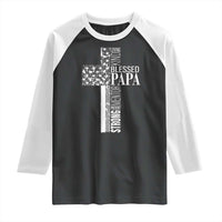 Blessed Papa Christian Cross Raglan Shirt Faithful Dad Religious American Flag