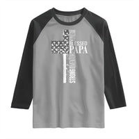 Blessed Papa Christian Cross Raglan Shirt Faithful Dad Religious American Flag