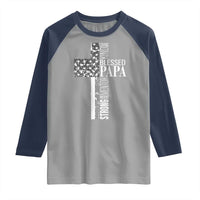Blessed Papa Christian Cross Raglan Shirt Faithful Dad Religious American Flag