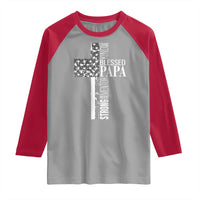 Blessed Papa Christian Cross Raglan Shirt Faithful Dad Religious American Flag