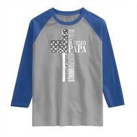 Blessed Papa Christian Cross Raglan Shirt Faithful Dad Religious American Flag