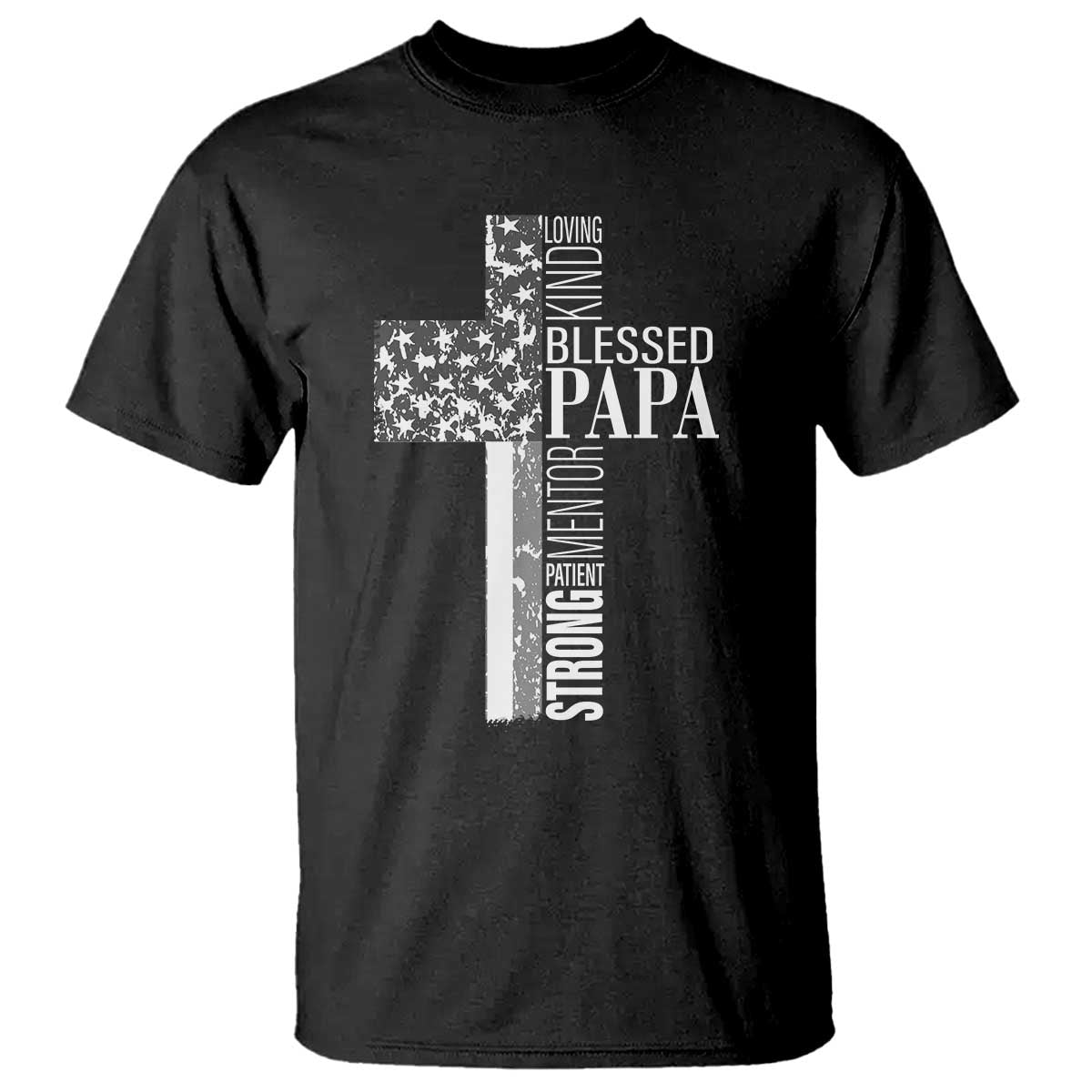 Blessed Papa Christian Cross T Shirt Faithful Dad Religious American Flag