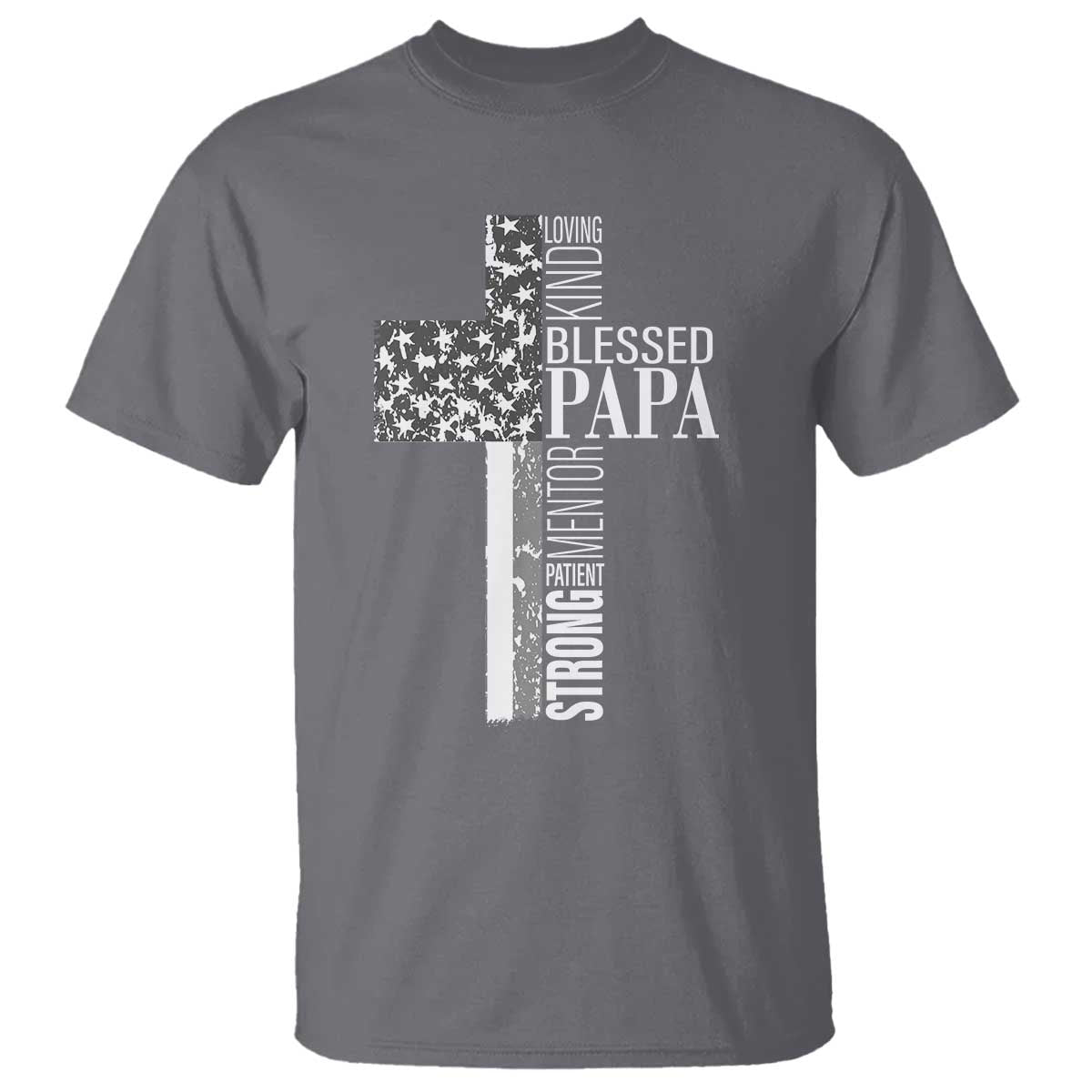 Blessed Papa Christian Cross T Shirt Faithful Dad Religious American Flag