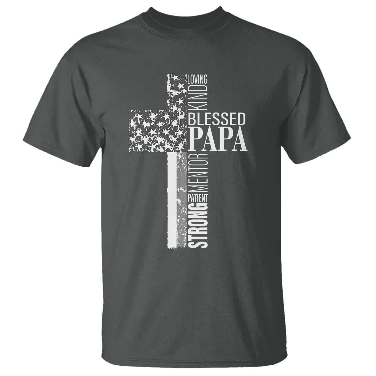 Blessed Papa Christian Cross T Shirt Faithful Dad Religious American Flag