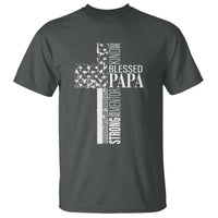 Blessed Papa Christian Cross T Shirt Faithful Dad Religious American Flag