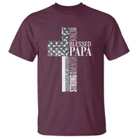 Blessed Papa Christian Cross T Shirt Faithful Dad Religious American Flag