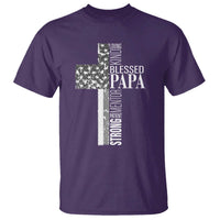 Blessed Papa Christian Cross T Shirt Faithful Dad Religious American Flag