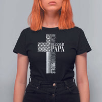 Blessed Papa Christian Cross T Shirt For Women Faithful Dad Religious American Flag