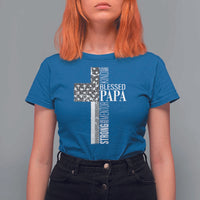 Blessed Papa Christian Cross T Shirt For Women Faithful Dad Religious American Flag