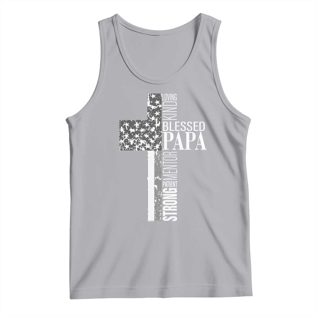 Blessed Papa Christian Cross Tank Top Faithful Dad Religious American Flag
