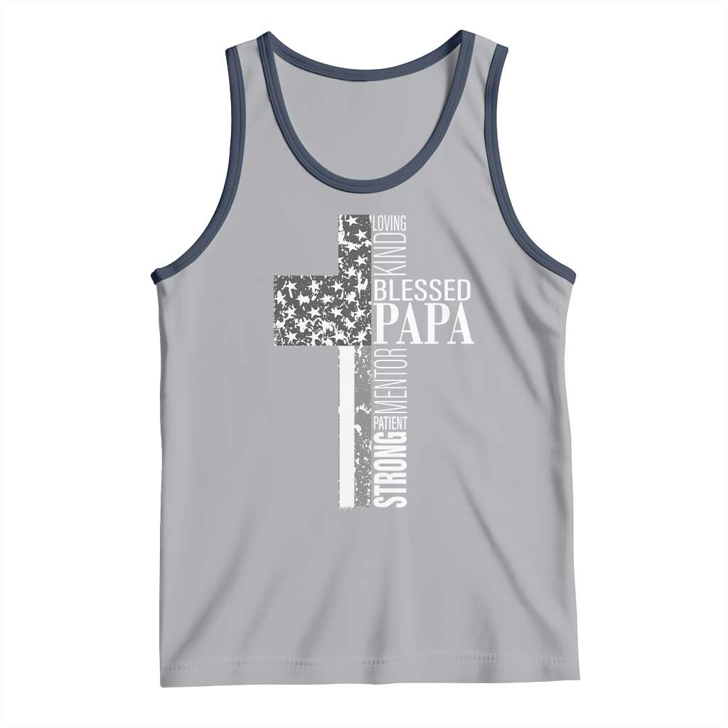 Blessed Papa Christian Cross Tank Top Faithful Dad Religious American Flag