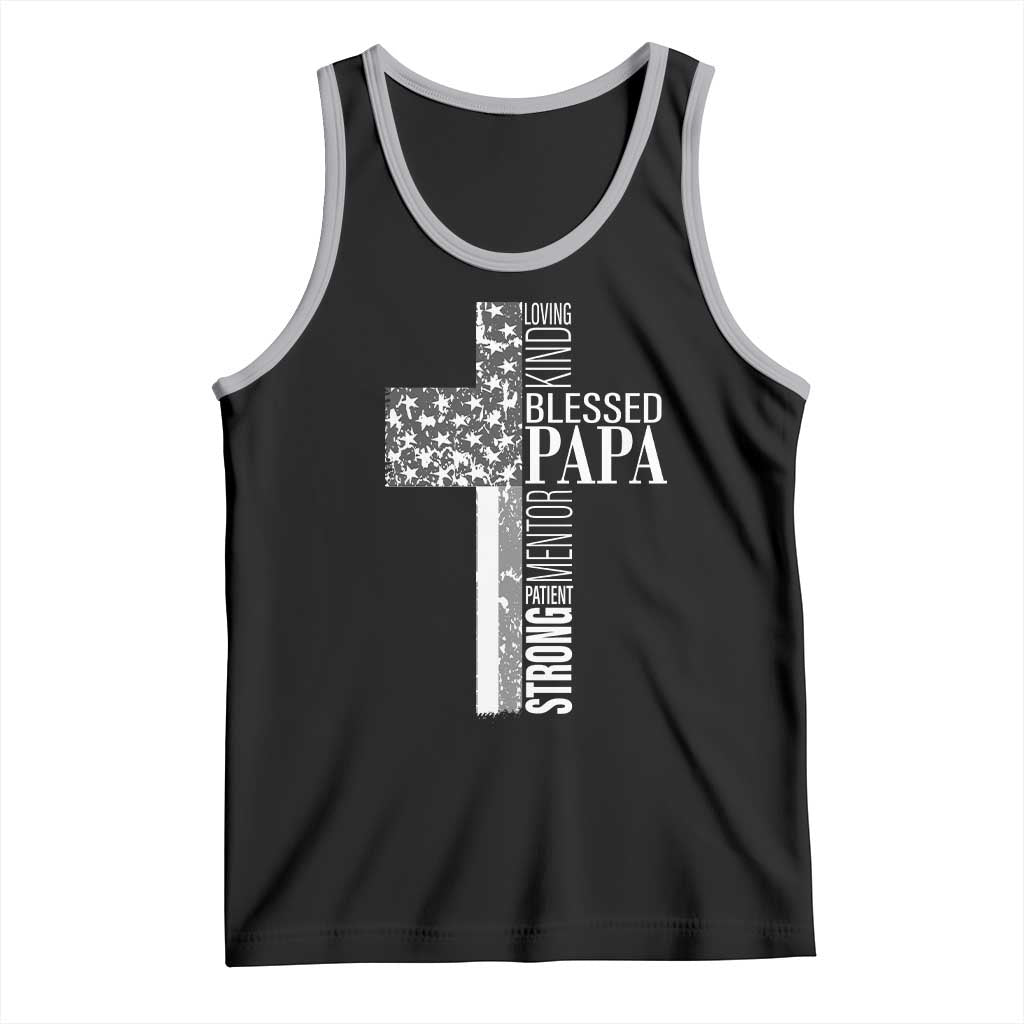 Blessed Papa Christian Cross Tank Top Faithful Dad Religious American Flag