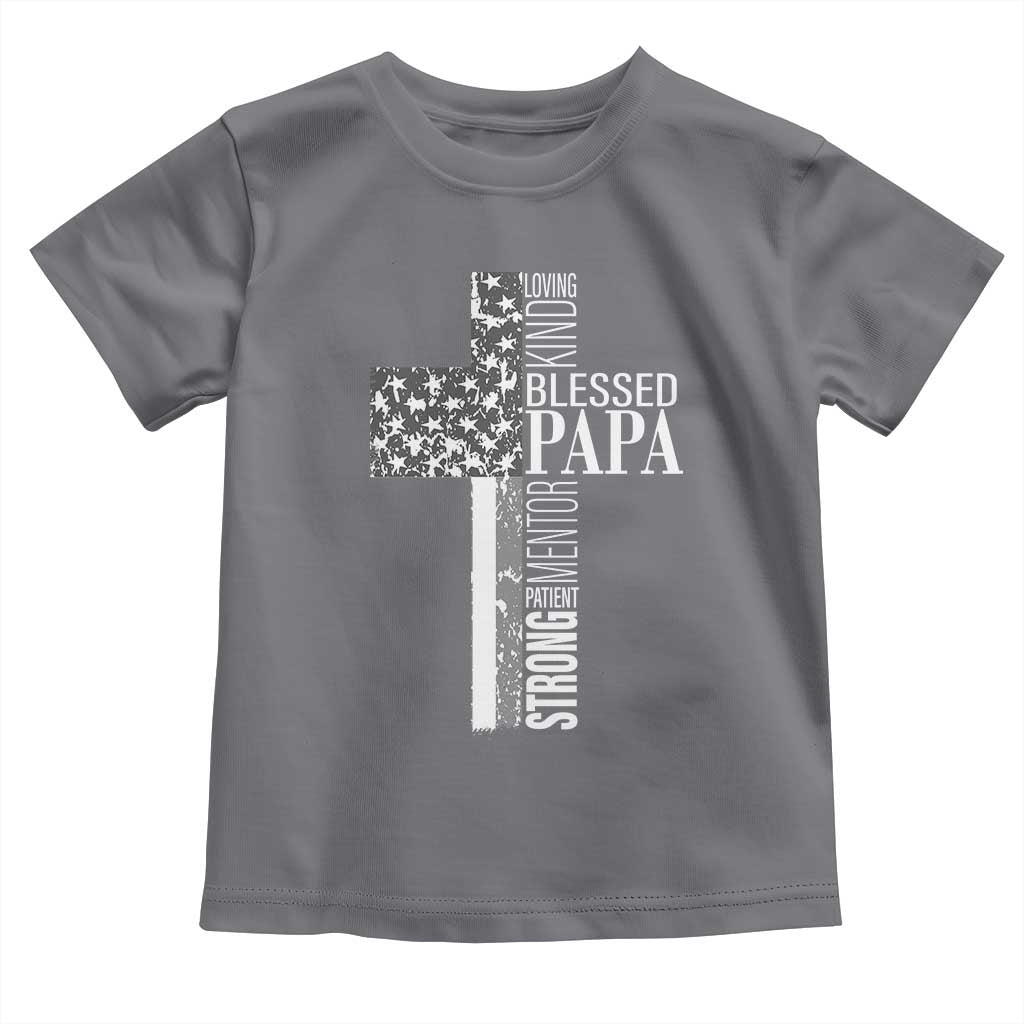 Blessed Papa Christian Cross Toddler T Shirt Faithful Dad Religious American Flag