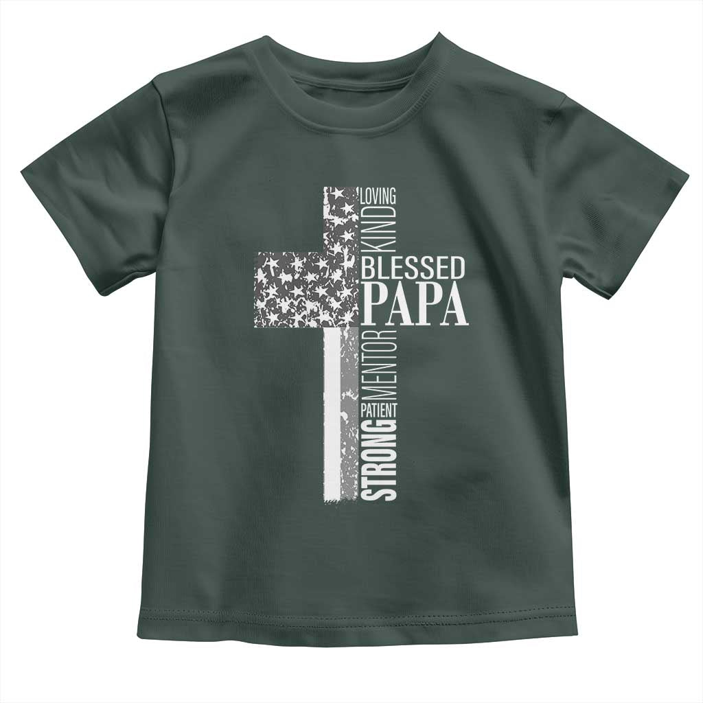 Blessed Papa Christian Cross Toddler T Shirt Faithful Dad Religious American Flag